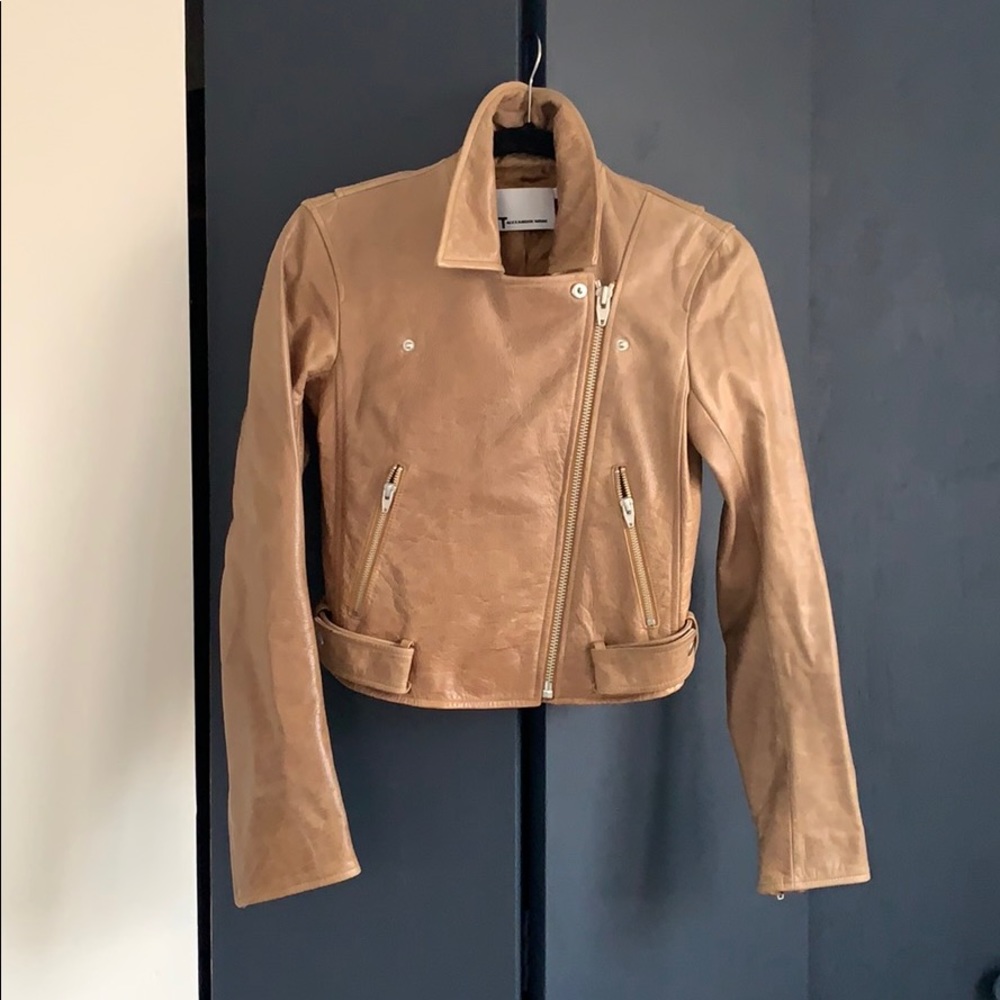 T Alexander Wang Distressed Crop Motto Leather Jacket - Picture 3 of 16